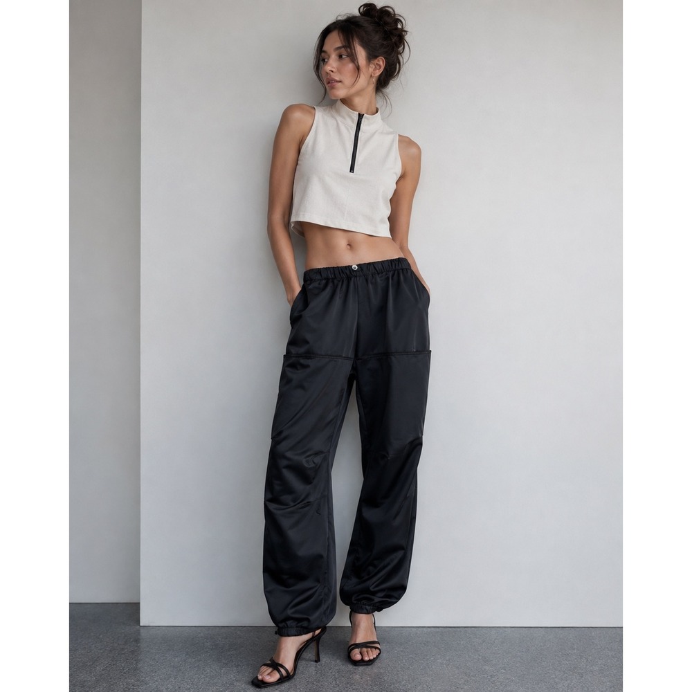Zara Black Cargo Parachute Pants Size Large Streetwear Utility Gorp